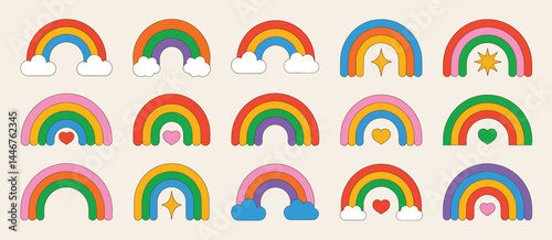 Collection of Colorful Rainbows with Hearts and Stars