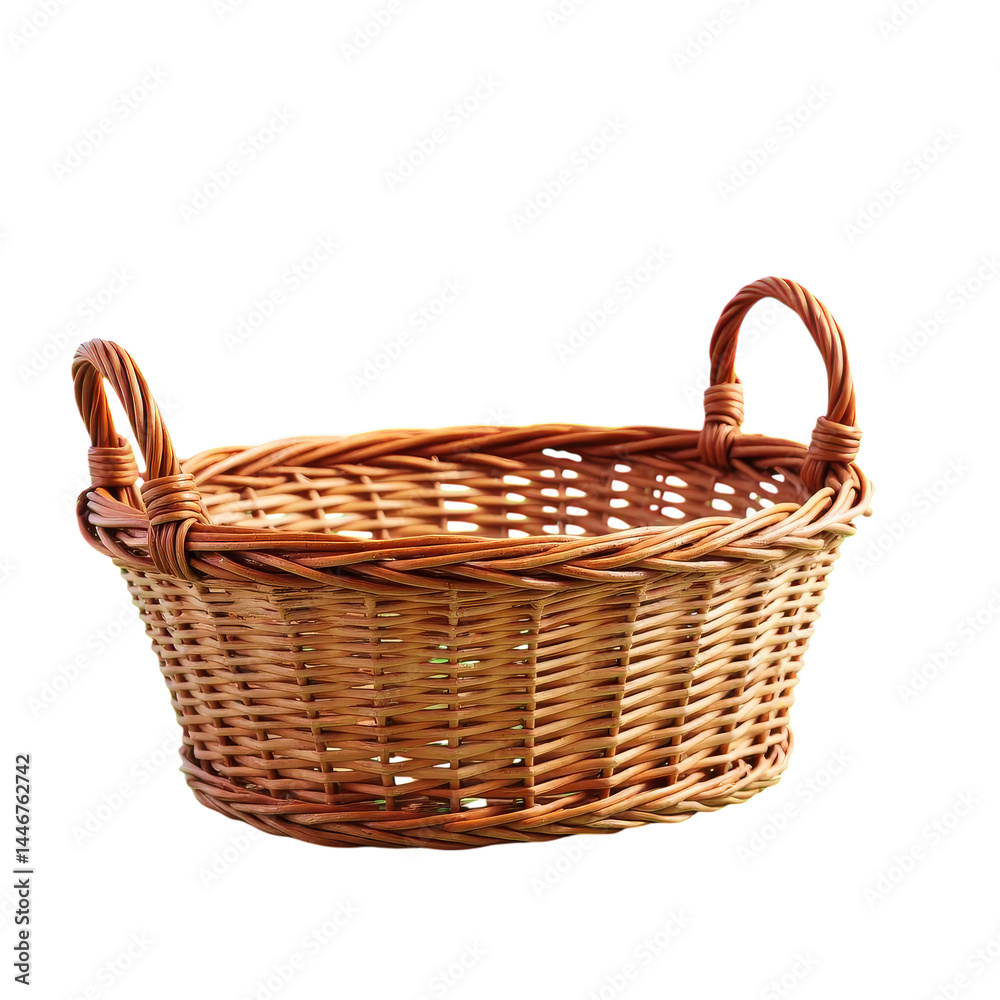 Woven Basket with Handles, Brown Rattan Texture, Transparent Background Woven Basket with Handles, Brown Rattan Texture, Transparent Background