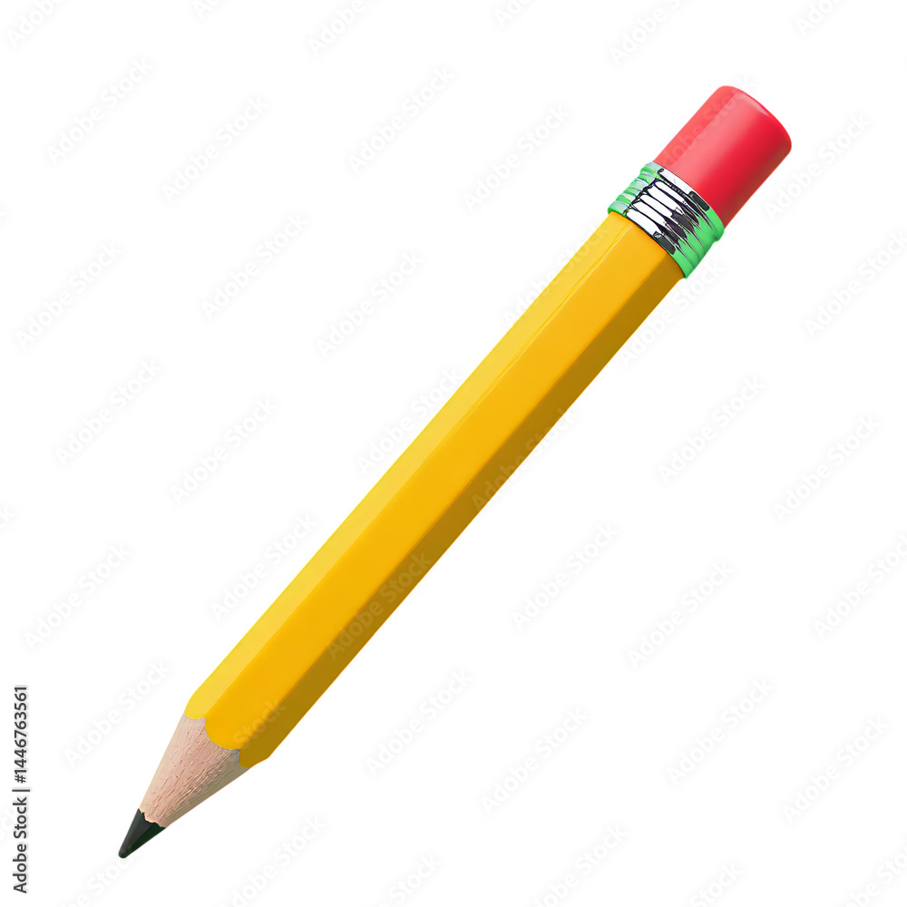 Yellow Pencil with Eraser, Graphite Tip. Transparent Background. Yellow Pencil with Eraser, Graphite Tip. Transparent Background.