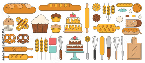 Bakery Goods and Baking Utensils Illustration Collection