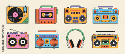 Retro Music Devices Collection Colorful Illustration