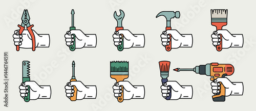 Hands Holding Various Tools for DIY and Repair