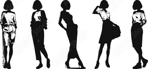 Silhouettes of fashionable women posing confidently