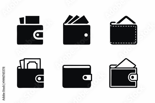 set of Money Wallet icon silhouette vector illustration