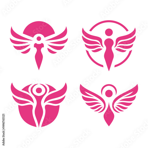 Pink Angelic Figure Logos With Wings and Circular Elements for Design