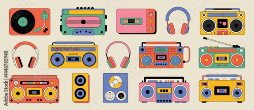 Retro Music Collection Colorful Illustration