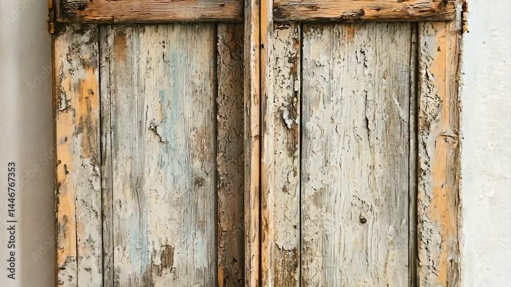 Aged wooden double shutters. Rustic, weathered, and charming Aged wooden double shutters. Rustic, weathered, and charming