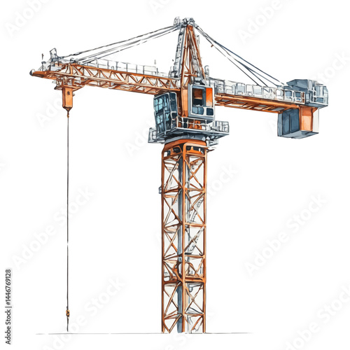 illustration of Shipbuilding Crane In Action, watercolor vector, isolated on a white background.