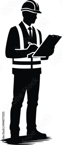 Construction worker inspector silhouette Vector Illustration isolated on a white background