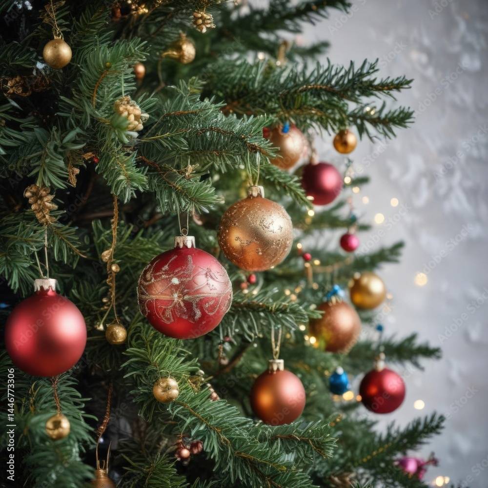 Fototapeta premium christmas tree decoration, christmas tree decorations, christmas tree with balls