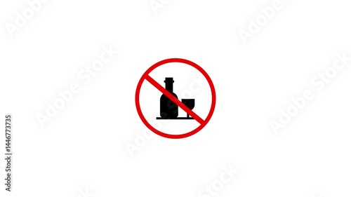 Animated Prohibition Symbol For No Alcohol Consumption Black Icon On White Background