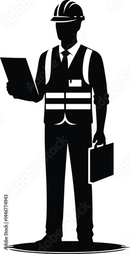 Construction worker inspector silhouette Vector Illustration isolated on a white background