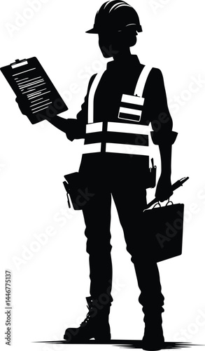 Construction worker inspector silhouette Vector Illustration isolated on a white background