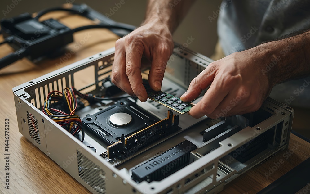 Man Installing Ram Memory Module Into Computer Case Diy Assembling Pc Hardware Upgrade Man Installing Ram Memory Module Into Computer Case Diy Assembling Pc Hardware Upgrade