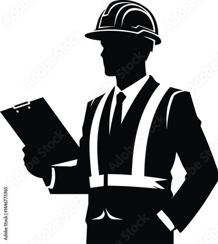Construction worker inspector silhouette Vector Illustration isolated on a white background