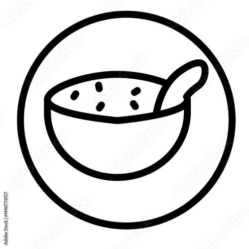 Almond Muesli Bowl Vector Line Icon Design