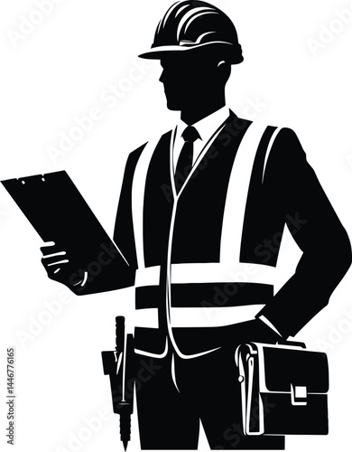 Construction worker inspector silhouette Vector Illustration isolated on a white background