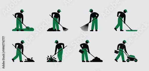 Eight Diverse Gardeners Working with Various Tools