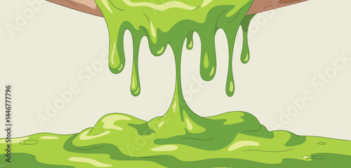 Bright Green Slime Pouring and Dripping Illustration