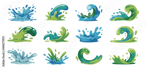 Cartoon Water Splashes and Waves Set for Animation