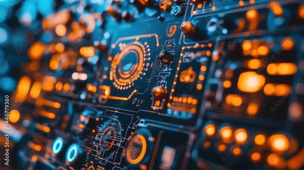 Fototapeta premium Close-up of advanced circuit board with glowing components