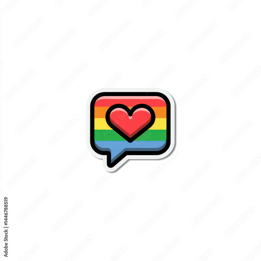 Colorful chat icon featuring heart and rainbow stripes, symbolizing love and inclusivity. Perfect for expressing emotions Colorful chat icon featuring heart and rainbow stripes, symbolizing love and inclusivity. Perfect for expressing emotions