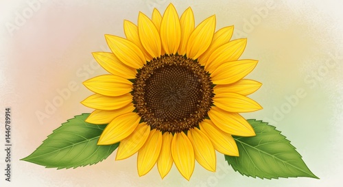 Bright sunflower illustration with detailed petals and leaves on soft background Generative AI