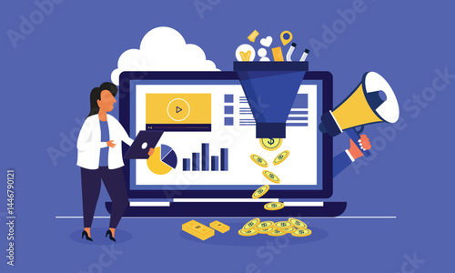 Marketing sales funnel report, lead generation with content marketing strategy concept
