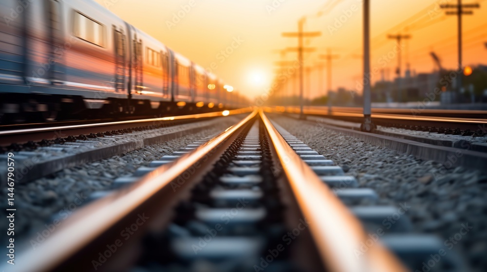 Obraz premium Train Tracks at Sunset