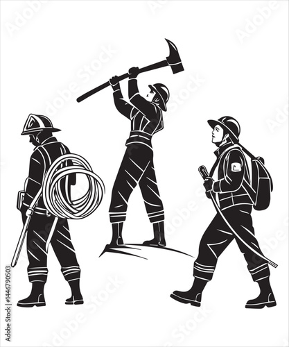 Silhouette of firefighters in action