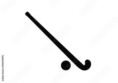 Field hockey silhouette. This image shows a black silhouette of a field hockey stick and ball, capturing the essence of the sport and its essential equipment. Vector clipart illustration design.