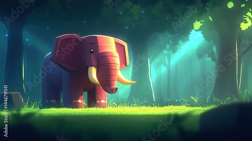 Pixelated pachyderm in viridian woods a modern digital artwork with cubist fauna and verdant foliage rendered in a contemporary low poly style creation