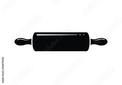 Rolling pin silhouette. This image shows a black silhouette of a rolling pin, a kitchen tool used for rolling out dough for baking pastries, bread, and cookies. Vector clipart illustration design.