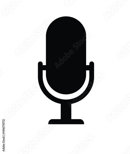 Mic silhouette. This image shows a black silhouette of a microphone, which is interesting and relevant for audio recording, podcasting, and broadcasting. Vector clipart illustration design.