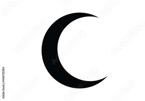 Crescent moon silhouette. This is a black crescent moon shape, also known as a lunar phase symbol or curved moon outline. Vector clipart illustration design.