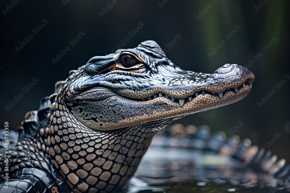 Obraz premium Captivating image showcases charming timeless allure of an alligator in its natural habitat, highlighting its graceful movements in charming dark and mysterious waters, and capturing charming dynamic