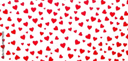 Sweet, tiny red hearts scattered on a pristine white background, forming a seamless Valentine's Day pattern, surface pattern, adorable