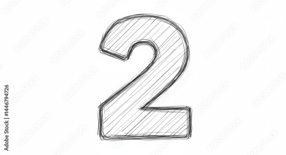 Fototapeta premium Hand-Drawn Number Two: Sketchy Numeric Illustration
