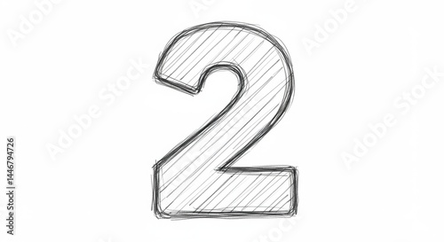 Hand-Drawn Number Two: Sketchy Numeric Illustration