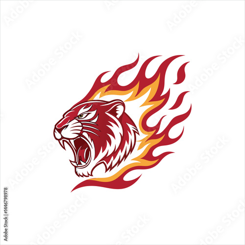 Fierce Flaming Tiger Head Logo Design