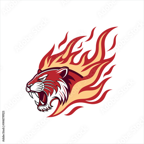 Fierce Flaming Tiger Head Logo Design