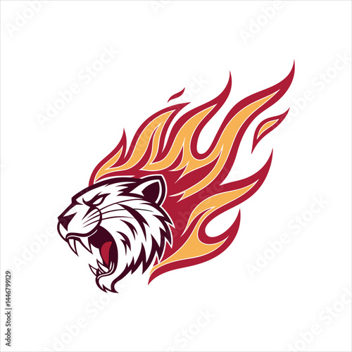 Fierce Flaming Tiger Head Logo Design
