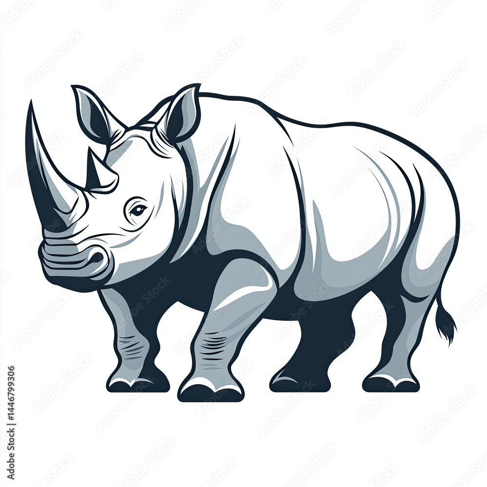 Fototapeta premium Grey Rhinoceros Illustration Vector Graphic