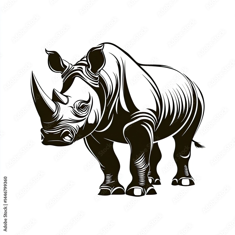 Fototapeta premium Black And White Rhinoceros Illustration