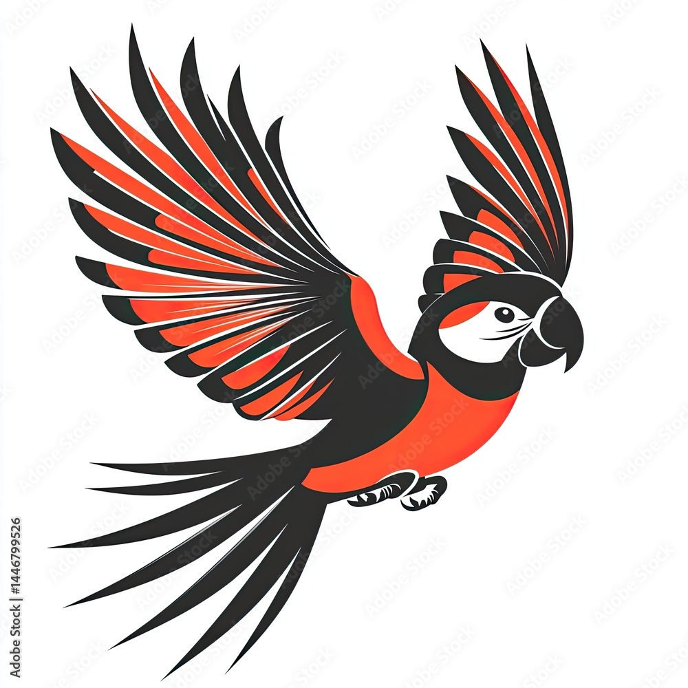 Obraz premium Red and Black Parrot in Flight Illustration