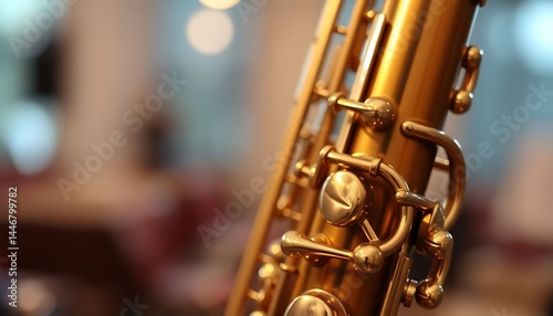 close up of a brass instrument in a room