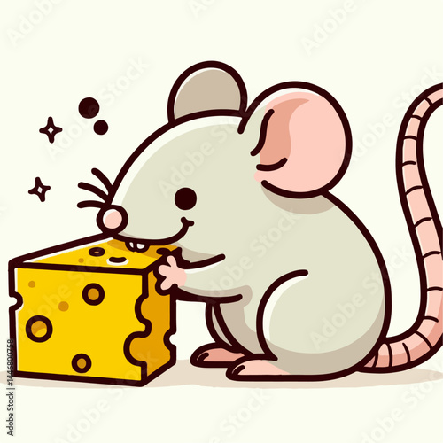 vector illustration of a mouse eating cheese