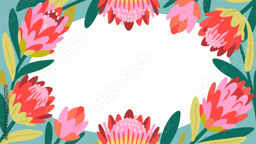 Protea pattern, flower vector pattern surrounds the border.