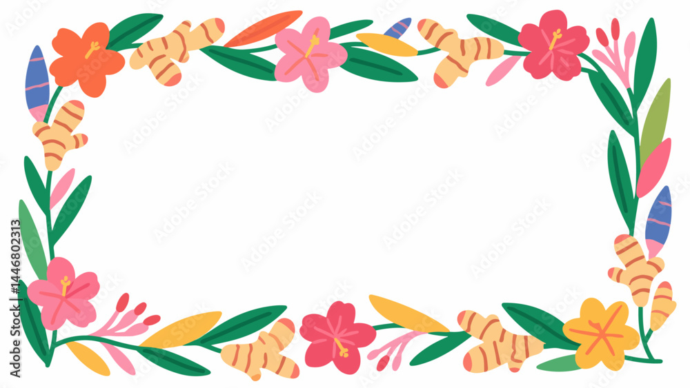 Fototapeta premium Ginger lotus flower pattern, flower vector pattern surrounds the border.