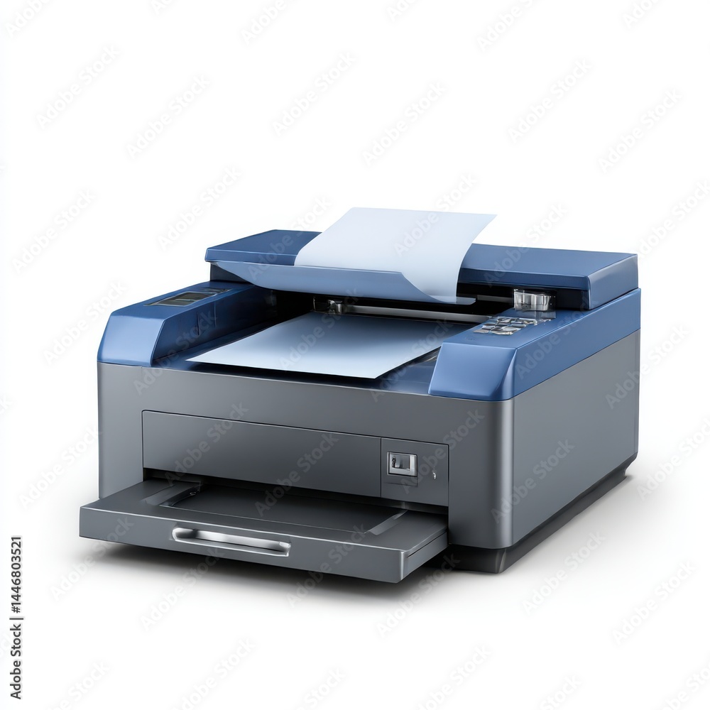 Modern printer with paper sheet on white background Modern printer with paper sheet on white background
